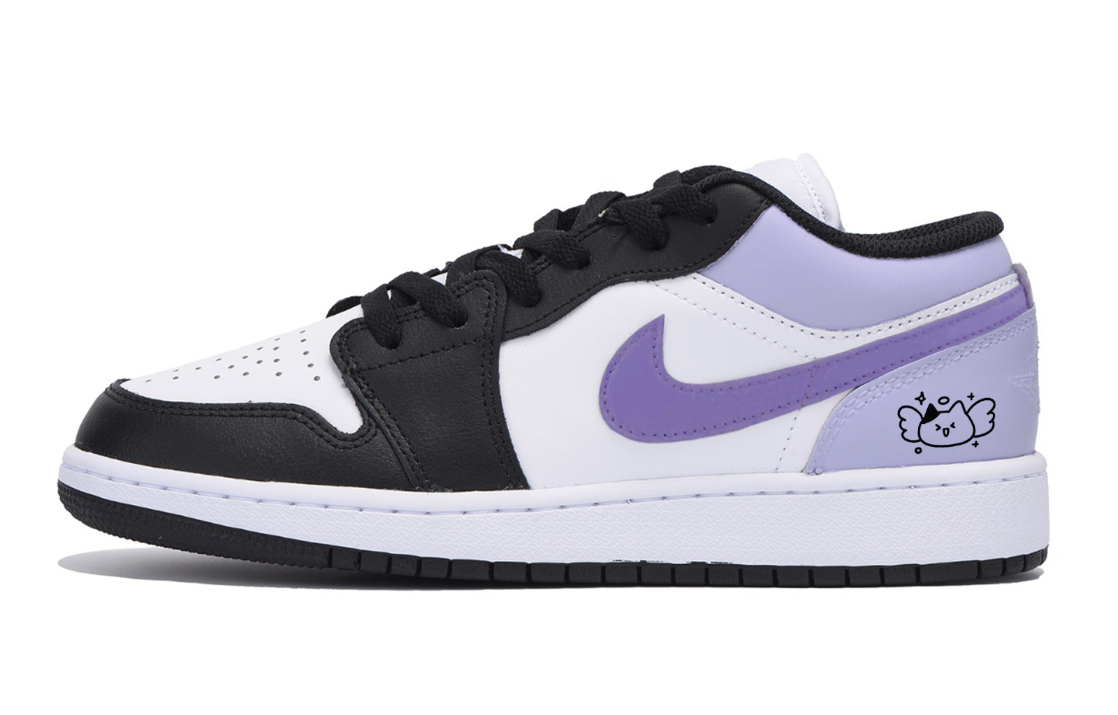 Jordan Air Jordan 1 Puppy Fragment Anti-Slip Wear-Resistant Low-Top Vintage Basketball Shoes Men's Black Purple