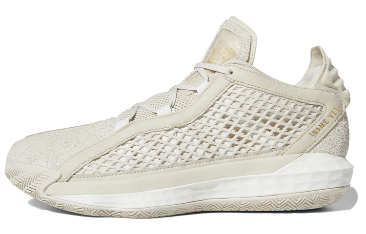 Adidas D lillard 6 Gca Leather comfortable and versatile non-slip low-top basketball shoes men's yellow and white