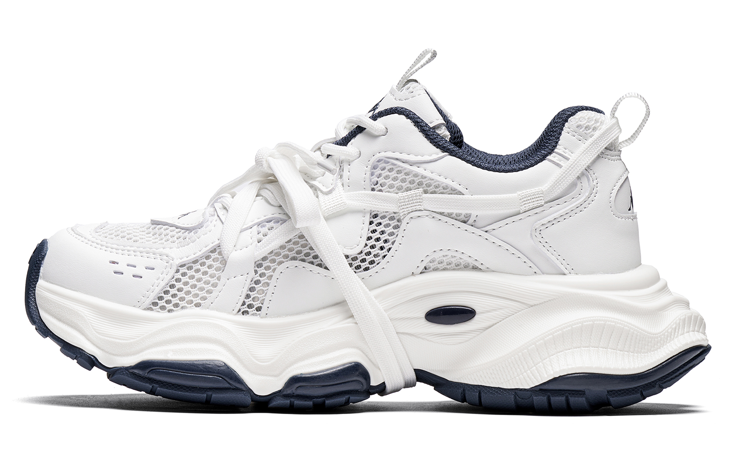Kappa Kappa back-to-back large mesh breathable light and comfortable stable support structured shoelaces thick sole increased non-slip and wear-resistant low-top dad shoes women's white and blue