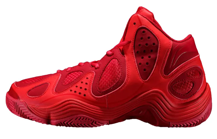 Li Ning Cushioning Slip Resistant Abrasion Resistant Mid top Basketball Shoes Men's Red
