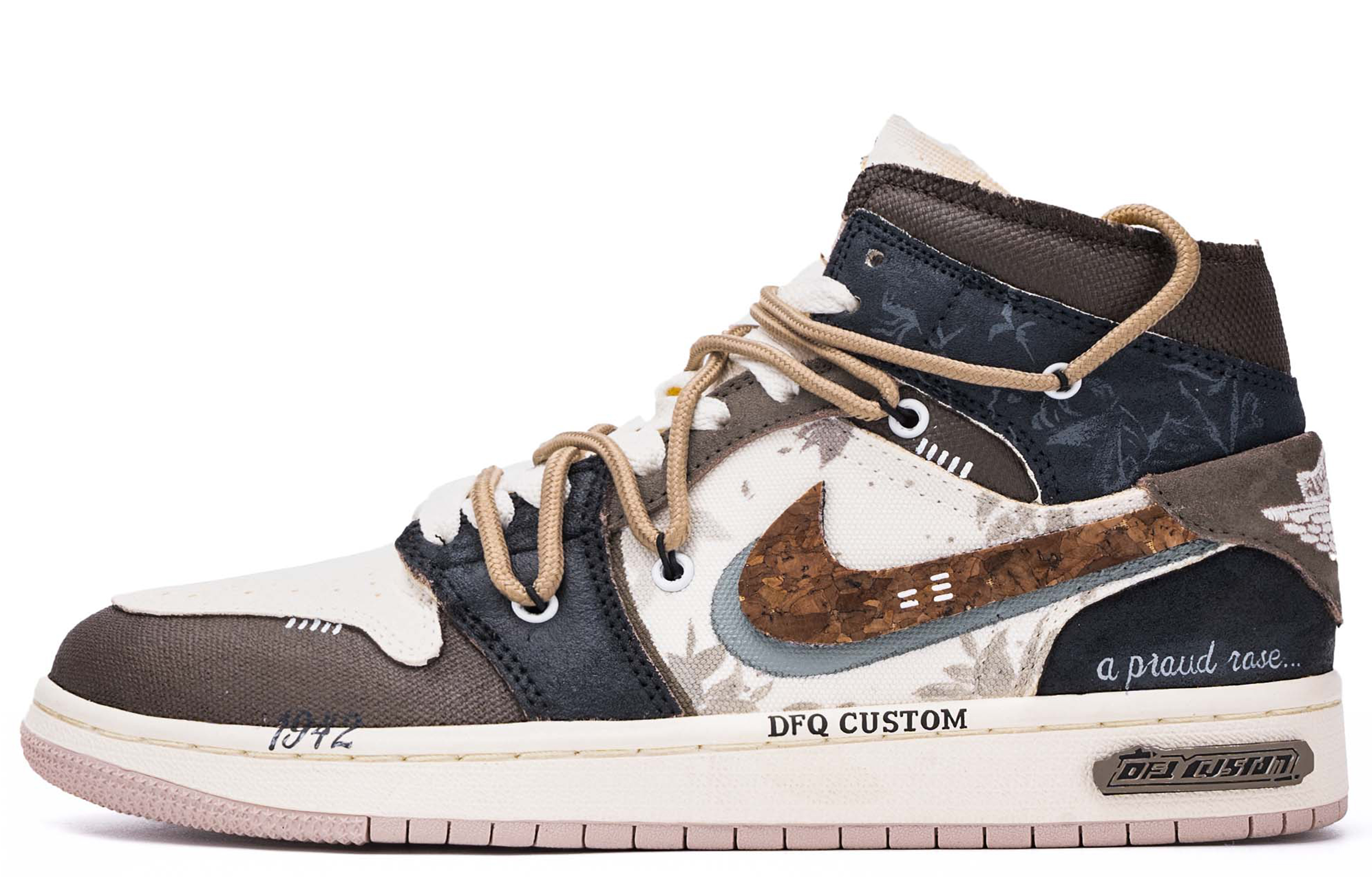 Jordan Air Jordan 1 ADCDAVINCI Custom, Wild High top Vintage Basketball Shoes Women's Brown Black