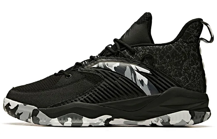 Anta Cushioning Abrasion Resistant Slip Resistant Mid top Basketball Shoes Men's Black White Gray
