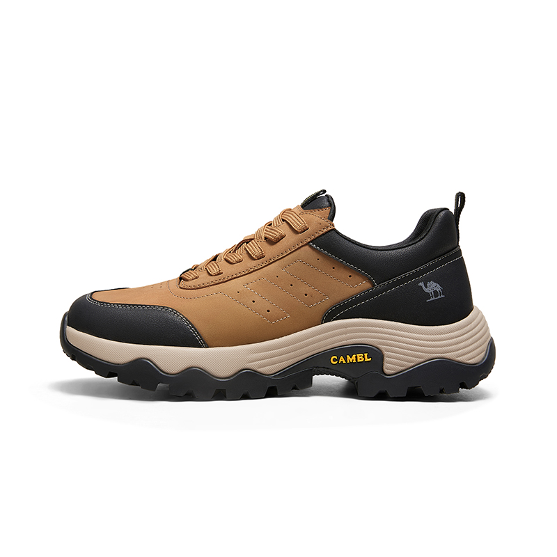 CAMEL Top Grain Cow Leather Slip Resistant Abrasion Resistant Low top Hiking Shoes Men’s