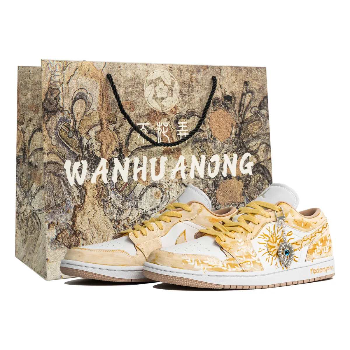 Jordan Air Jordan 1 Low top Vintage Basketball Shoes Unisex Yellow White