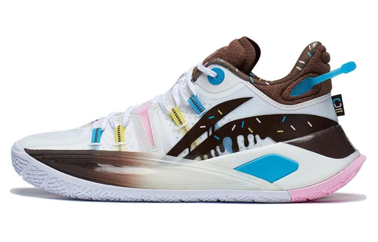 Li Ning CJ 2 Donut Comfortable Cushioning Lightweight Rebound Low top Basketball Shoes Men’s White Brown