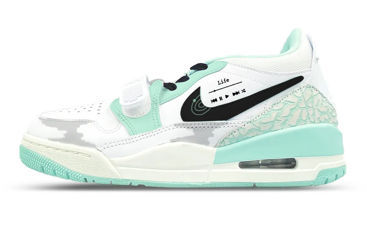 Jordan Legacy Slip Resistant Abrasion Resistant Low top Vintage Basketball Shoes Women's White Green Gray