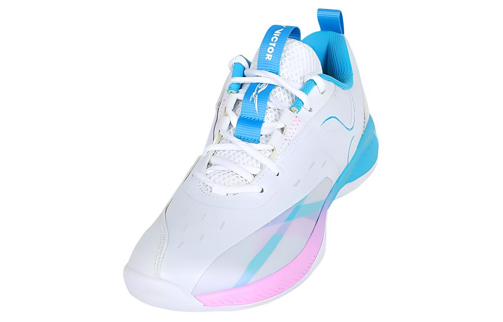 VICTOR Cushioning Slip Resistant Abrasion Resistant Low top Badminton Shoes Unisex White Blue