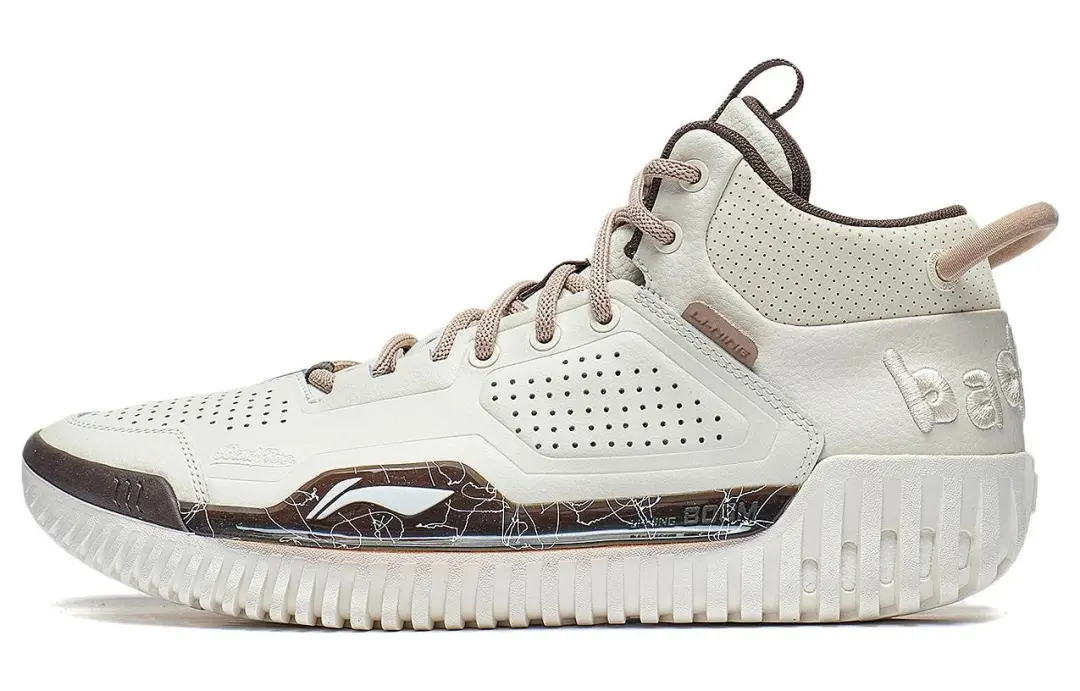 Li Ning Badfive 3 Comfortable Cushioning, Wear Resistant Mid top Basketball Shoes Men's Ecru
