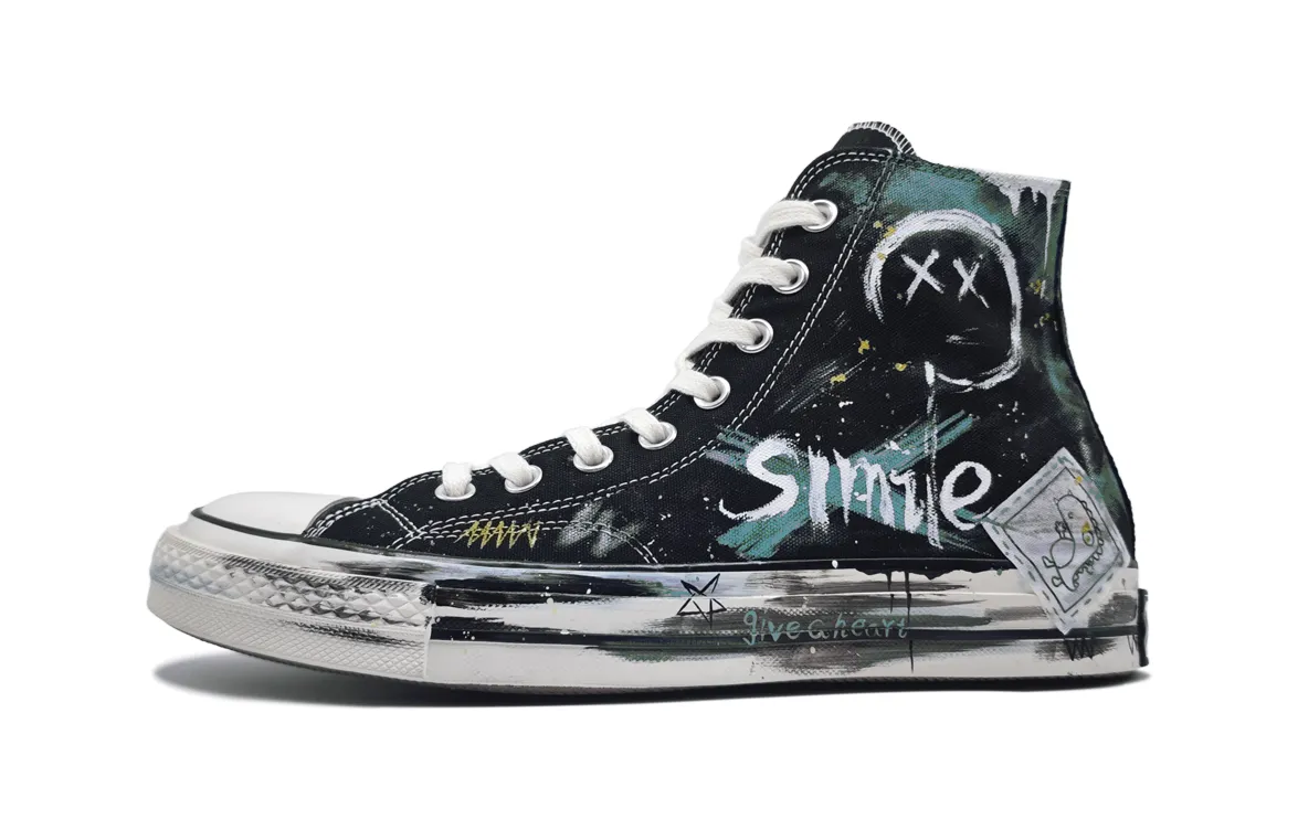 Converse Chuck 70 Graffiti Era Green Abrasion Resistant Breathable High top Canvas Shoes Unisex Black Green