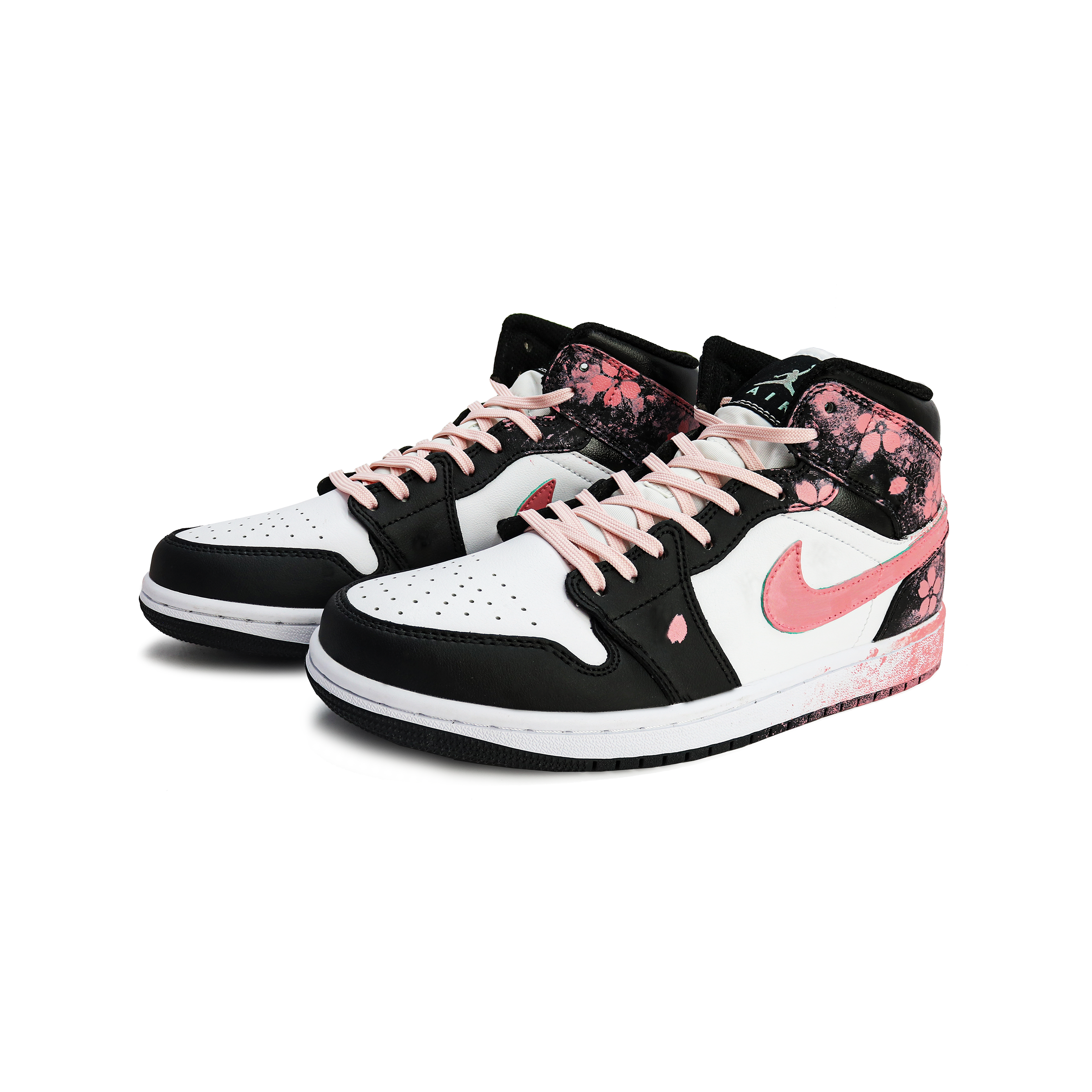 Jordan Air Jordan 1 Slip Resistant Abrasion Resistant High top Vintage Basketball Shoes Unisex Black Pink