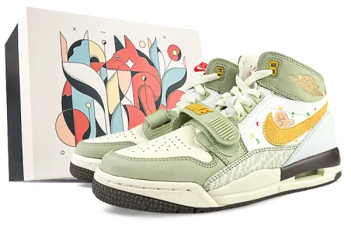 [Customized Sneakers] Jordan Legacy 312 Stadium Sprite Christmas Gingerbread Man Snow Country Adventure Brave Cute Gift Box Shock Absorption Wear Resistant High Top Vintage Basketball Shoes Women's Yellow White Green