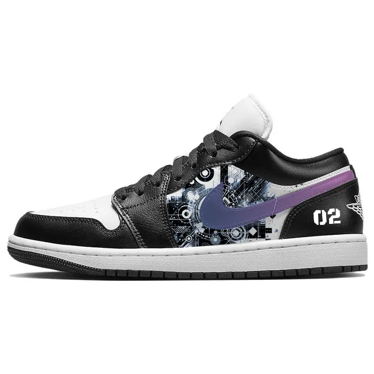 Jordan Air Jordan 1 Abrasion Resistant Slip Resistant Low top Vintage Basketball Shoes Women's Black White