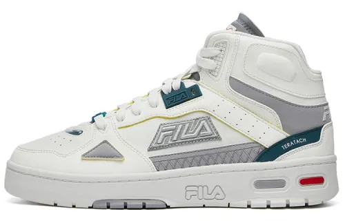 FILA FUSION Fila trendy brand Teratach fabric synthetic leather, comfortable and versatile, shock-absorbing and wear-resistant, mid-top retro basketball shoes, men's style, steam gray