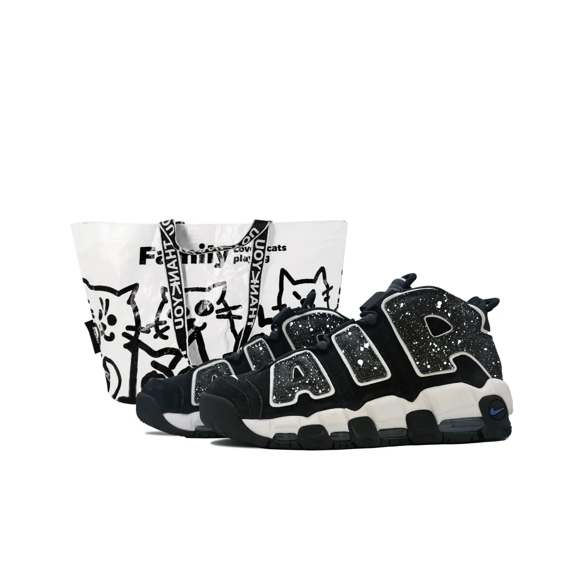 Nike Air More Uptempo Slip Resistant Abrasion Resistant Mid top Vintage Basketball Shoes Men's Black