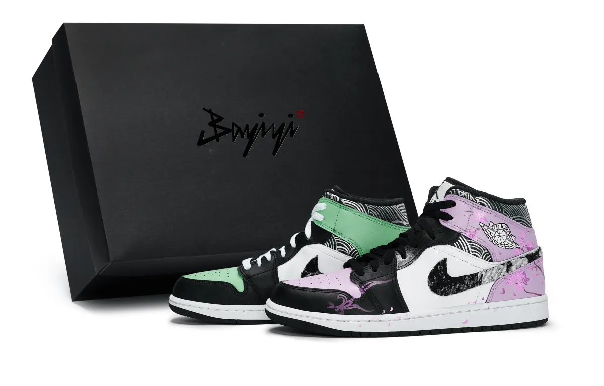Jordan Air Jordan 1 811 Manufacturing, Peach Blossom And Willow Melody Purple Green, Special Shoe Box Mid top