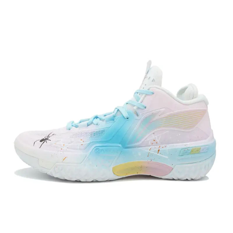 Li Ning Cushioning Slip Resistant Mid top Basketball Shoes Men's Pink Blue