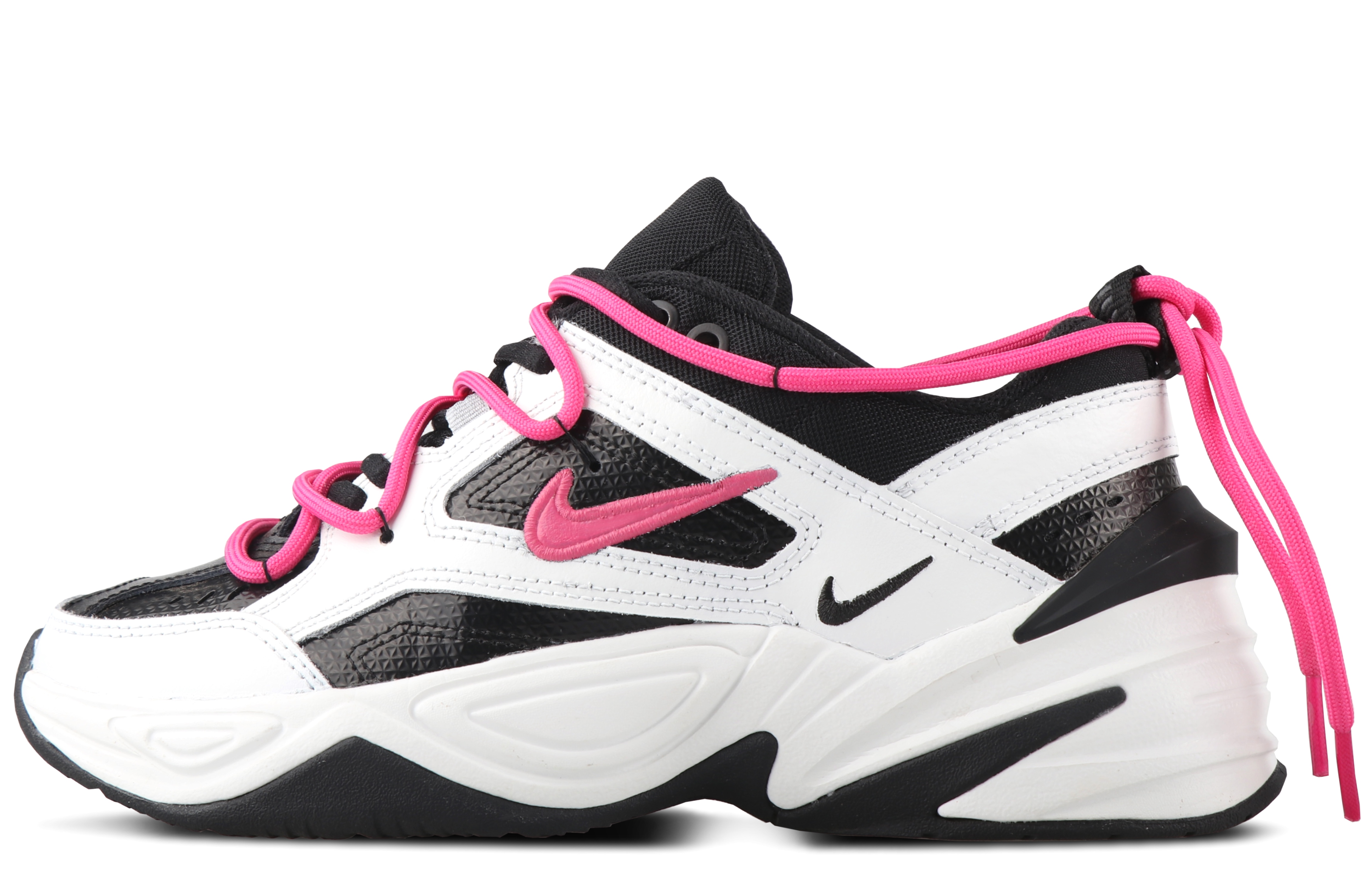 Nike M2K Tekno Leather Cushioning Slip Resistant Abrasion Resistant Low top Chunky Sneakers Women's White Pink Black