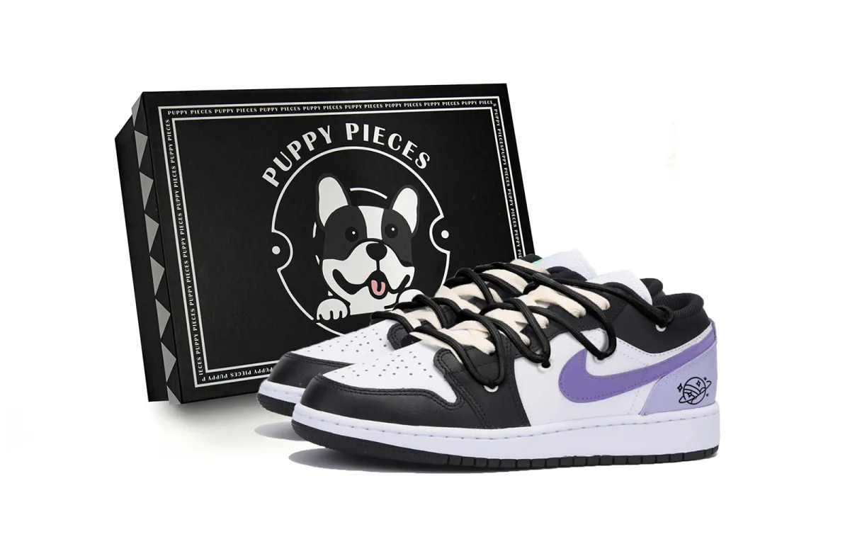 Jordan Air Jordan 1 Abrasion Resistant Slip Resistant Low top Vintage Basketball Shoes Men's Black White Purple
