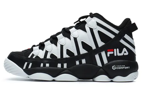 FILA Spaghetti Synthetic Leather Fleece Cushioning Low top Vintage Basketball Shoes Men's Black White