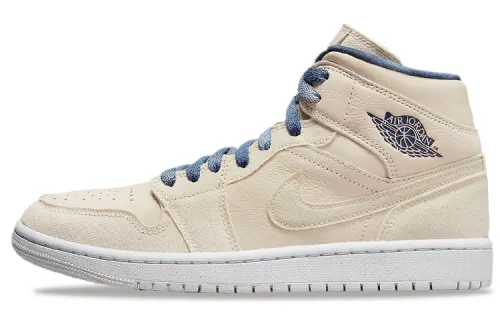 Jordan Air Jordan 1 Mid Indigo Mid top Vintage Basketball Shoes Men's Khaki Blue