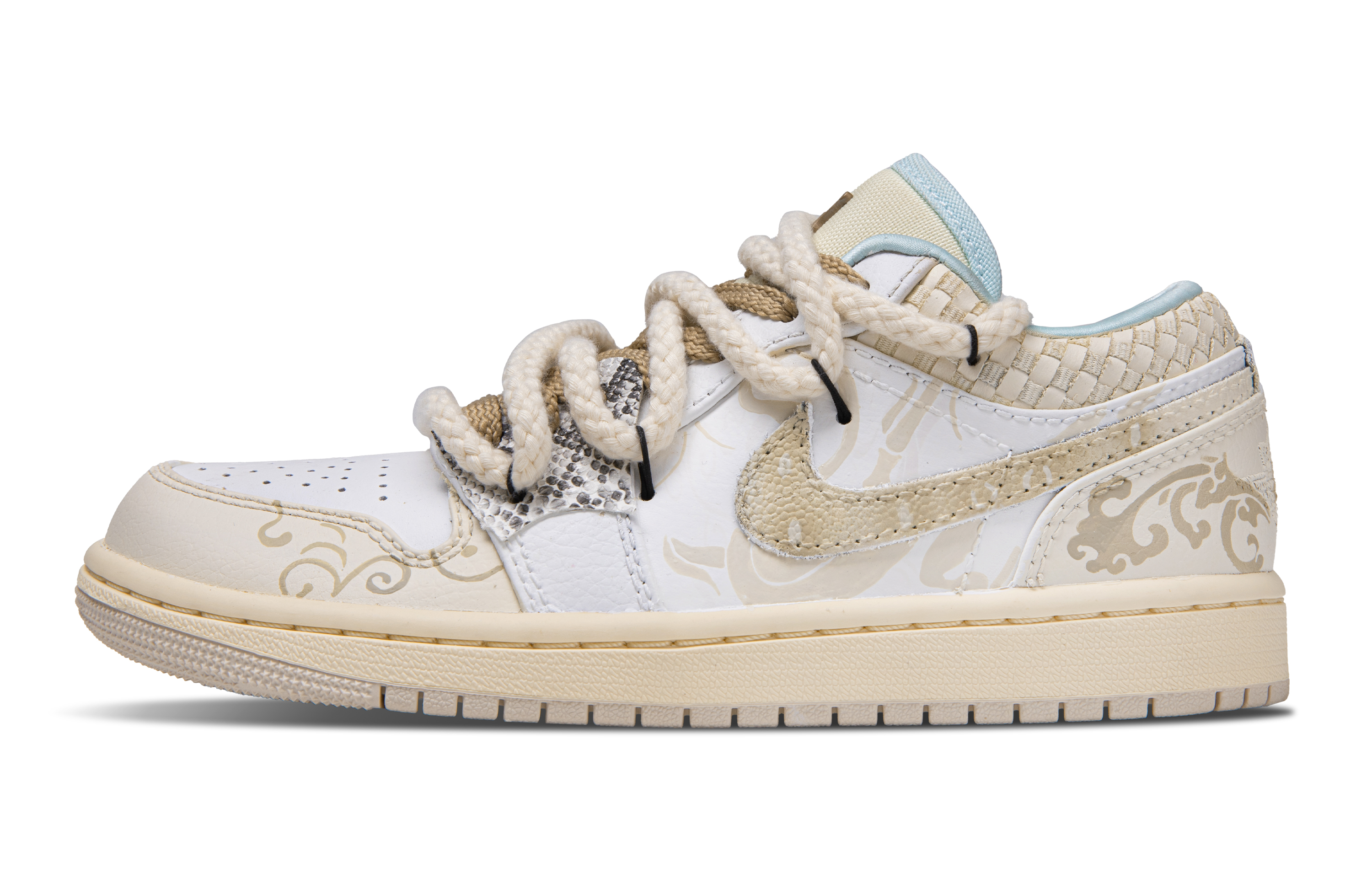Jordan Air Jordan 1 Snake Ruyi Abrasion Resistant Low top Vintage Basketball Shoes Women’s Beige