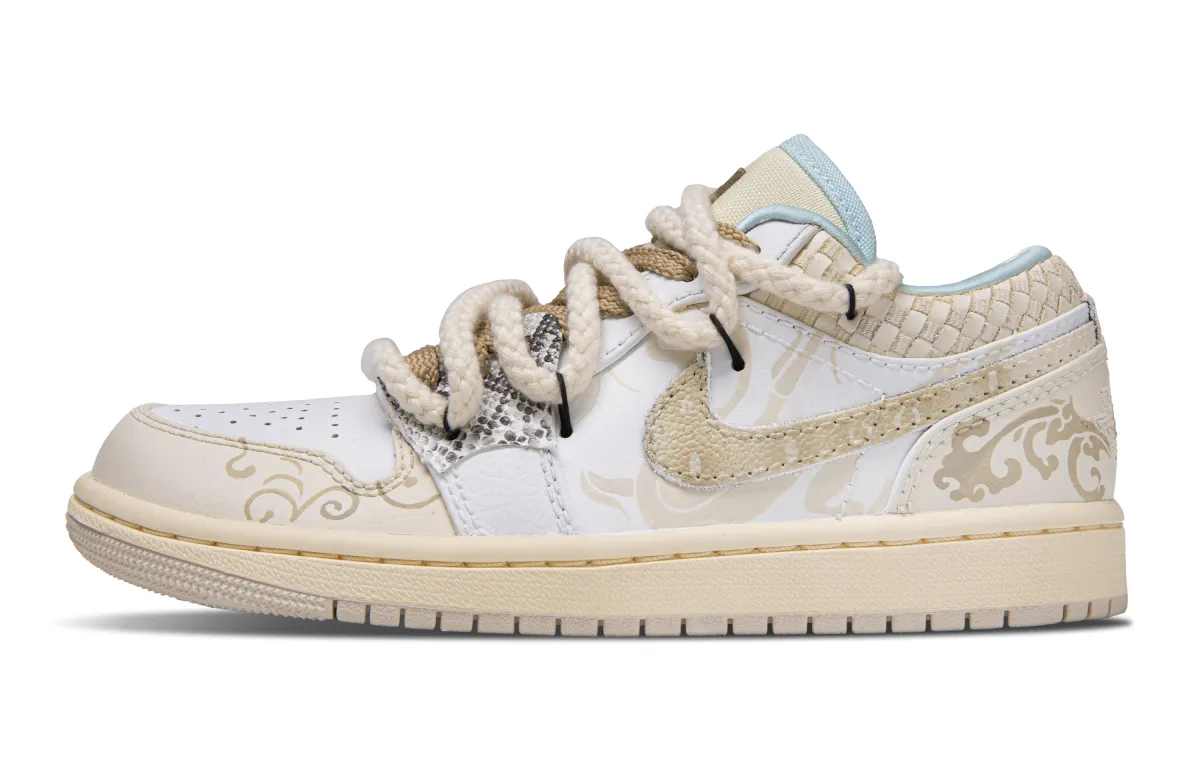 Jordan Air Jordan 1 Snake Ruyi Abrasion Resistant Low top Vintage Basketball Shoes Women's Beige