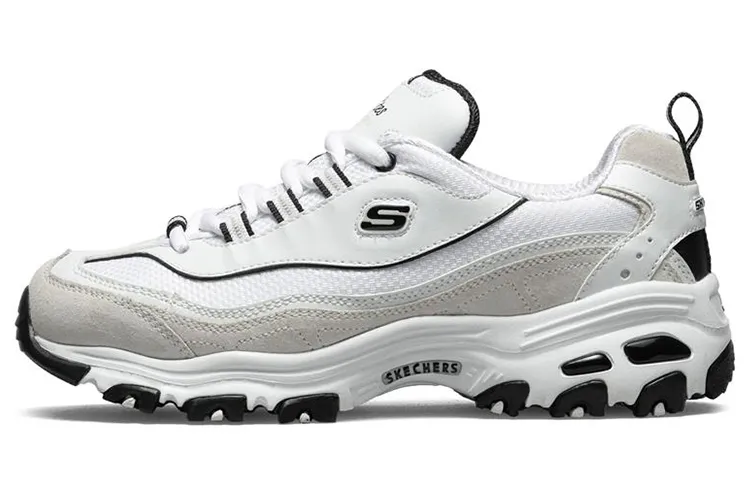 Skechers D'Lites 1.0 Black White Gold Cushioning Abrasion Resistant Breathable Low top Chunky Sneakers Women's