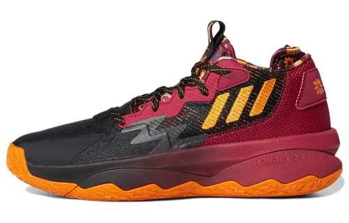 Adidas D lillard 8 Lillard 8 round toe lace-up fabric synthetic leather TPU anti-slip wear-resistant wrapping support shock absorption mid-top practical basketball shoes men's black and red