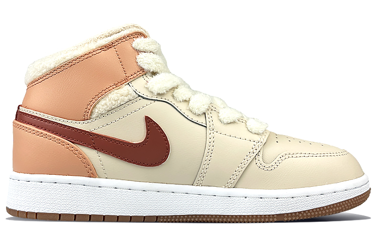 Jordan Air Jordan 1 Mid top Vintage Basketball Shoes GS Beige Coffee