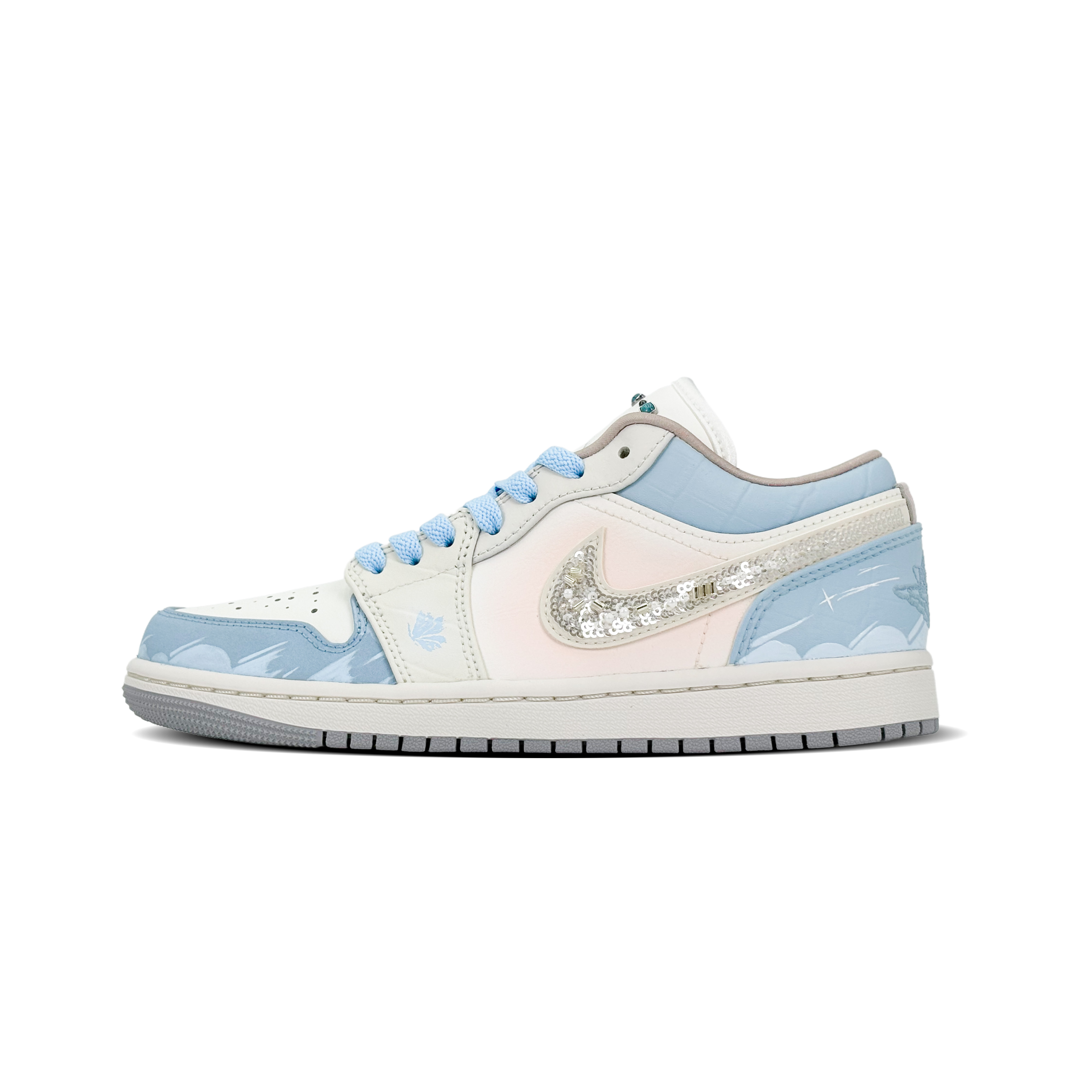 Jordan Air Jordan 1 Abrasion Resistant Low top Vintage Basketball Shoes Women’s White Blue Pink