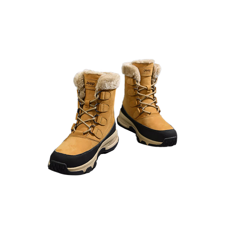 Jeep Top Grain Cow Leather Abrasion Resistant Thermal High top Mountaineering Shoes Men’s Gold