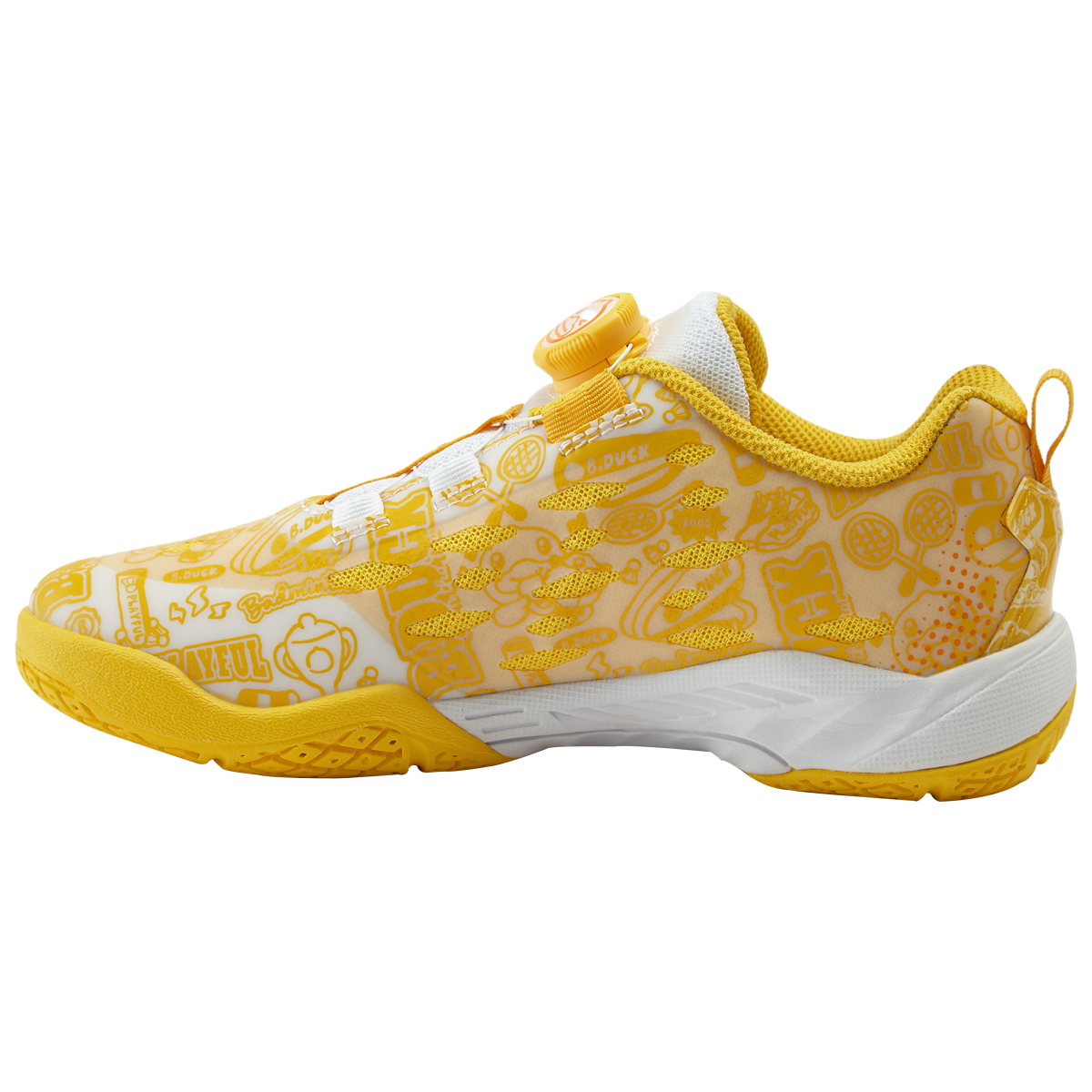 KUMPOO Cushioning Slip Resistant Coverage Low top Badminton Shoes Unisex White/Yellow Color