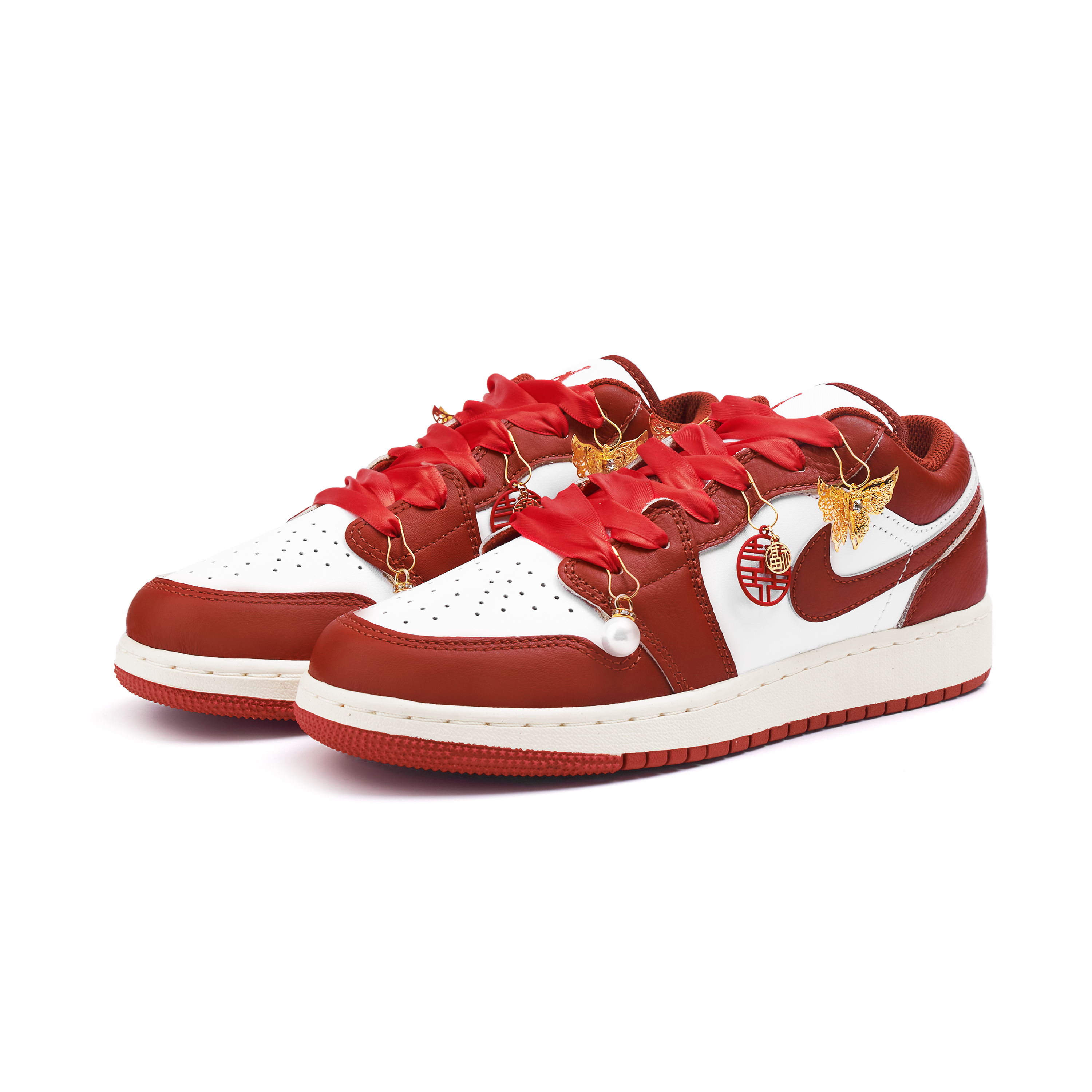 Jordan Air Jordan 1 Slip Resistant Abrasion Resistant Low top Vintage Basketball Shoes Women’s Red