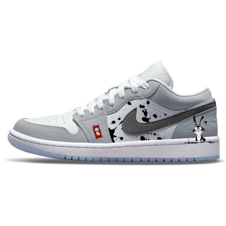 Jordan Air Jordan 1 Rabbit Minimalist Style Slip Resistant Low top Vintage Basketball Shoes Women’s Gray White