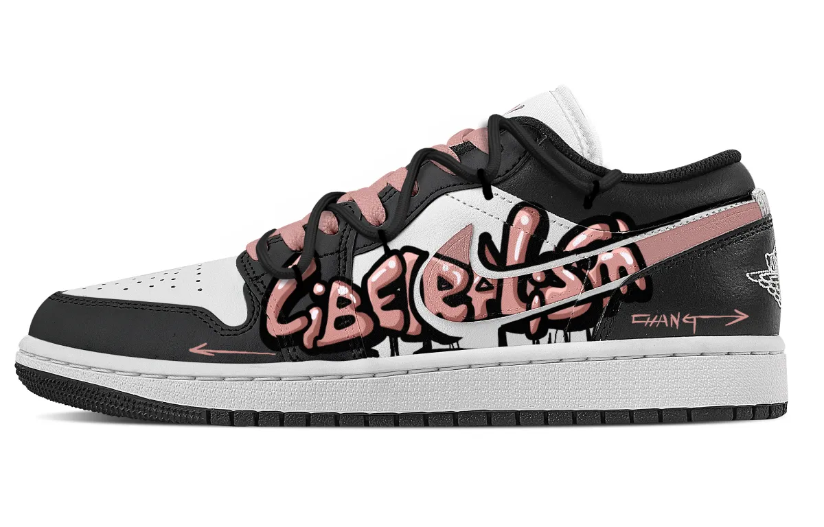 Jordan Air Jordan 1 Street Graffiti Abrasion Resistant Low top Vintage Basketball Shoes Women's Black Pink