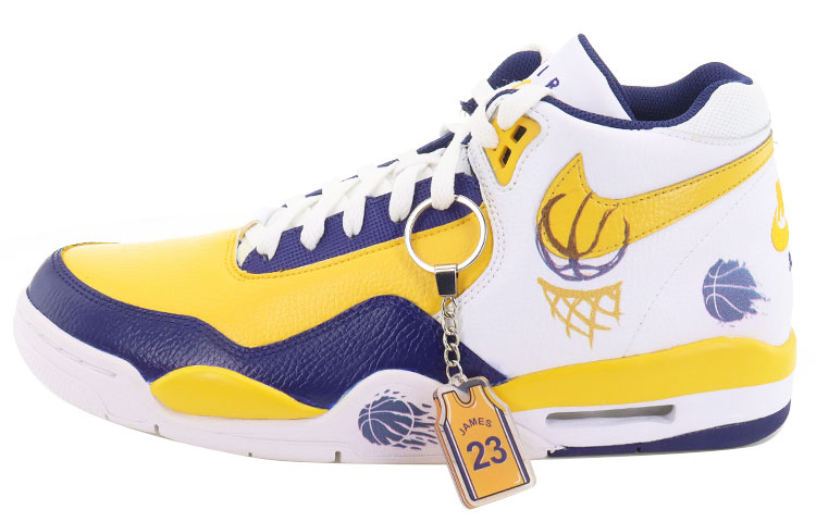 Nike Flight Legacy Mid top Vintage Basketball Shoes Men's White Blue Yellow