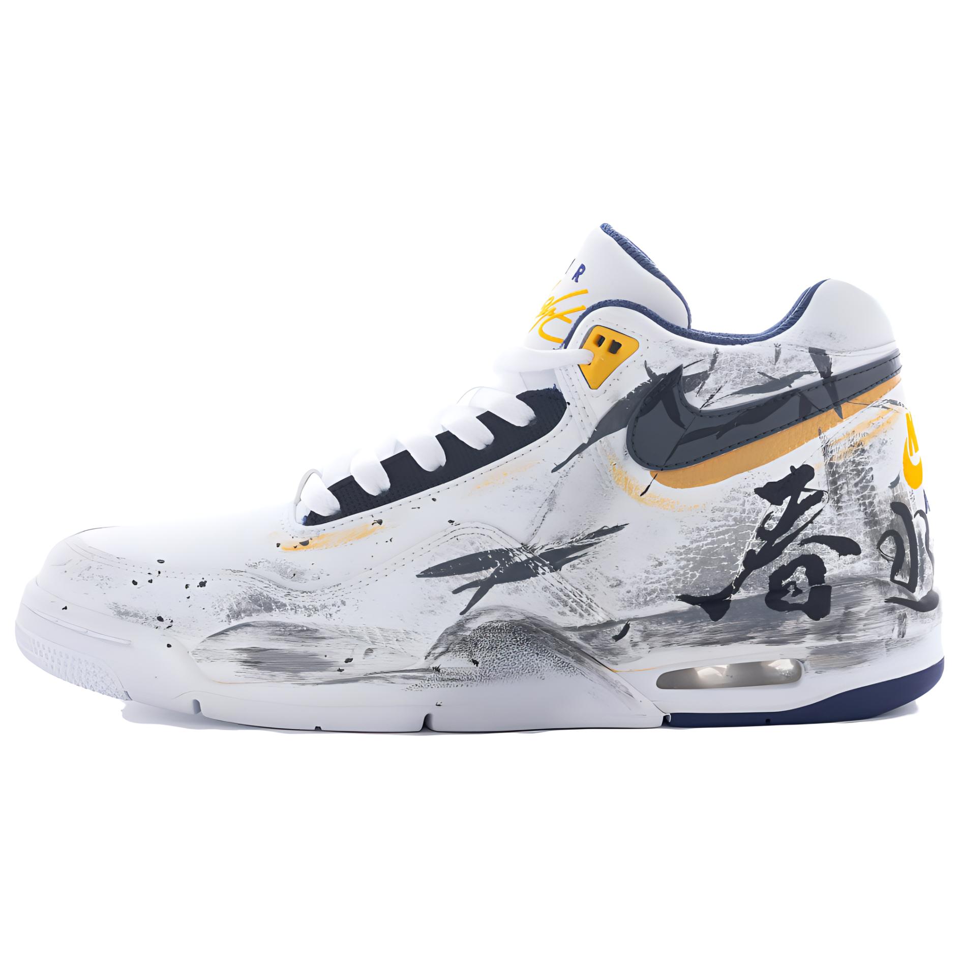 Nike Flight Legacy Slip Resistant And Abrasion Resistant Coverage Mid top Vintage Basketball Shoes Men’s White Yellow