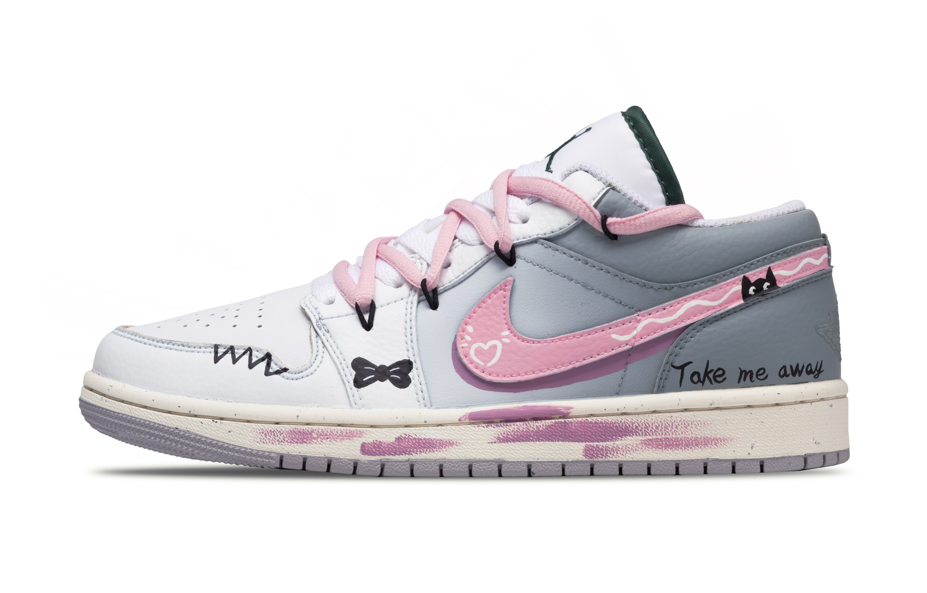 Jordan Air Jordan 1 Cushioning Low top Vintage Basketball Shoes Women’s White Pink Gray