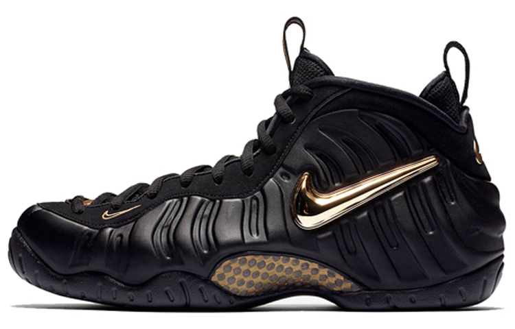 Nike Foamposite Pro OG black metallic gold mid-top retro basketball shoes men's liquid gold