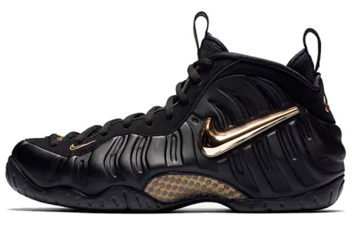 Nike Foamposite Pro OG black metallic gold mid-top retro basketball shoes men's liquid gold
