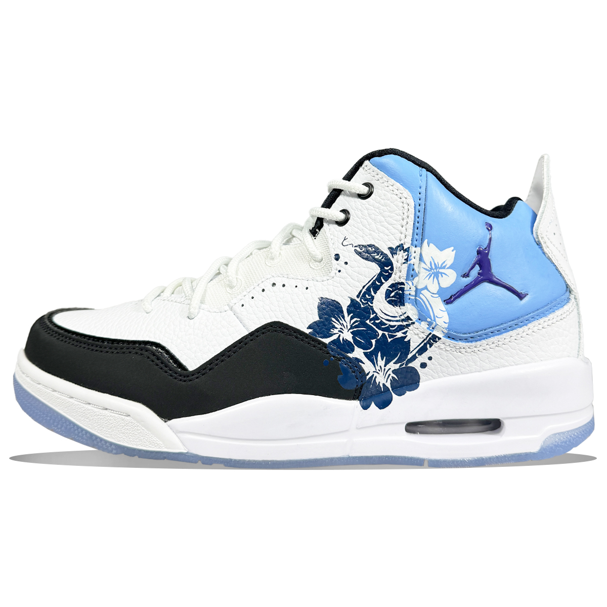 Jordan Courtside 23 Cushioning Slip Resistant Mid top Vintage Basketball Shoes Unisex Black White Blue