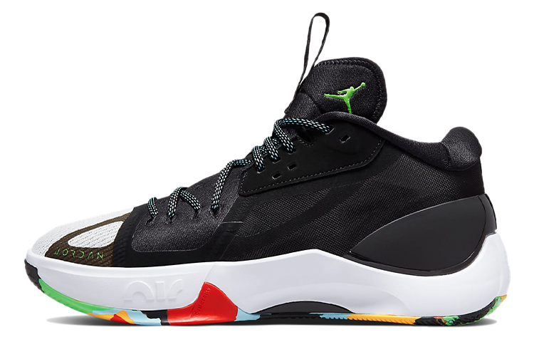Jordan Zoom Separate PF Doncic round toe lace-up fabric synthetic leather TPU shock-absorbing anti-slip wear-resistant wrapping support mid-top Zoom practical basketball shoes men's black and white gray domestic version