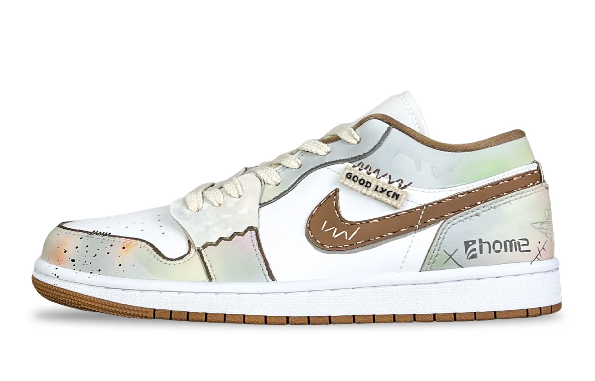 Jordan Air Jordan 1 Low Fantasy, Mocha Mousse Abrasion Resistant Low top Vintage Basketball Shoes Women's White Brown