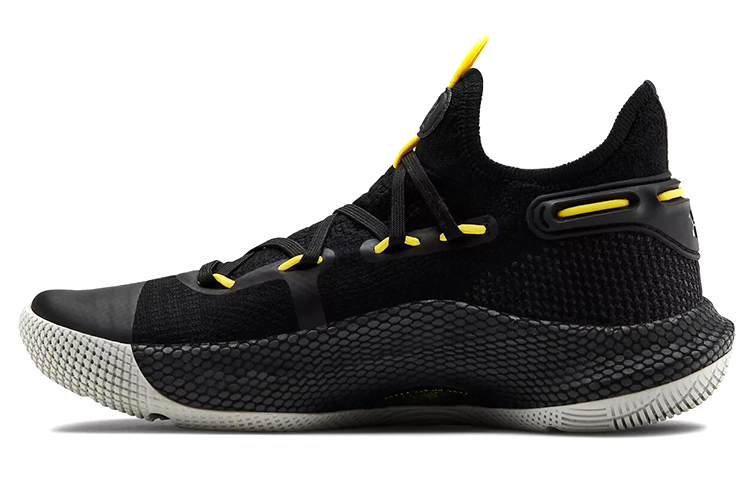 Under Armour Curry 6 Curry 6 round toe lace-up, shock-absorbing, non-slip and wear-resistant, mid-top practical basketball shoes, same style for men and women, black and yellow