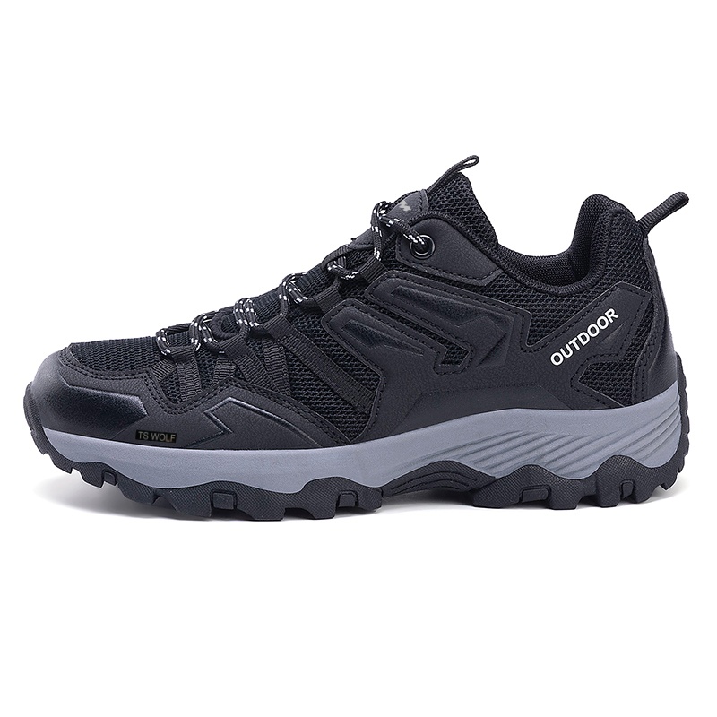 Detective Wolf, trendy and versatile, hiking, hiking, life and leisure, breathable mesh, comfortable for running, indoor and outdoor, fashionable, sports shock-absorbing, wear-resistant, lightweight and non-slip, low-cut outdoor functional shoes, same style for men and women, black