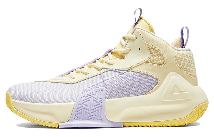 PEAK Slip Resistant Abrasion Resistant Mid top Basketball Shoes Men’s Purple Yellow