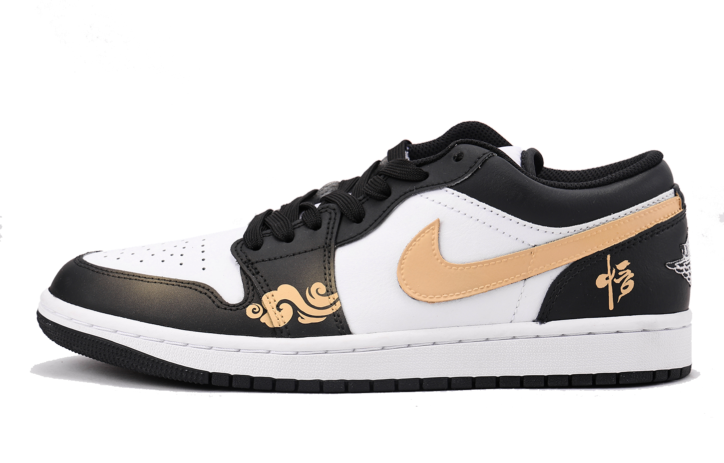 Jordan Air Jordan 1 Slip Resistant Coverage Balance Impact Resistant Low top Vintage Basketball Shoes Men’s Black Gold