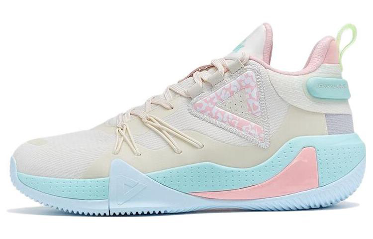 PEAK Cavalry Cushioning, Wear Resistant Low top Performance Basketball Shoes Men’s White Cyan Pink
