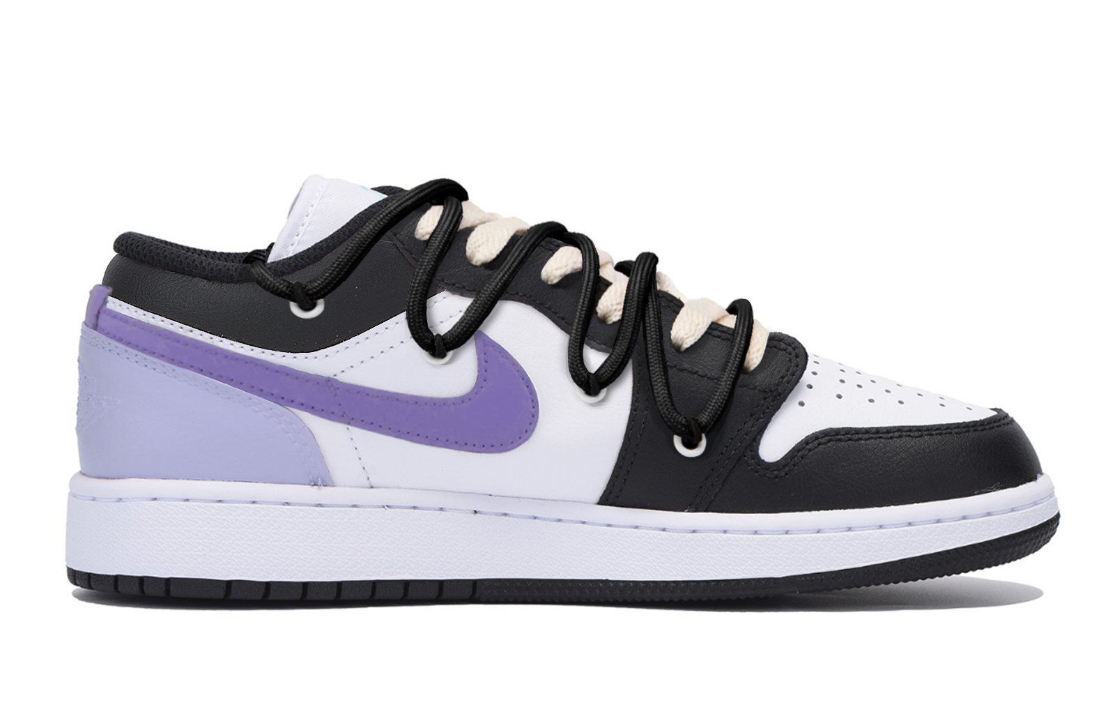 Jordan Air Jordan 1 Slip Resistant Abrasion Resistant Low top Vintage Basketball Shoes Men’s Black White Purple