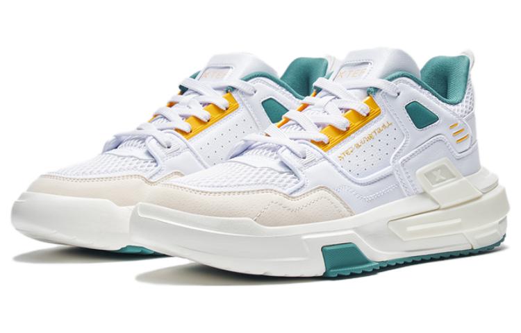 XTEP Domination Slip Resistant Abrasion Resistant Low top Basketball Shoes Men’s White Yellow Green